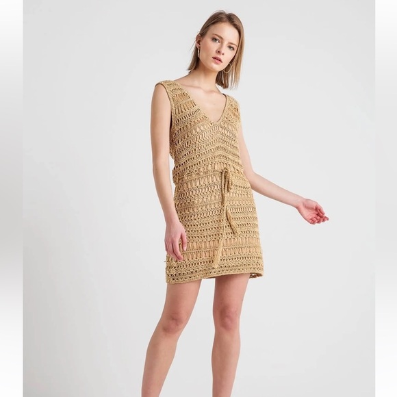 Melissa Odabash Tiffany Gold Crochet Swim Cover Up Dress - Picture 1 of 10